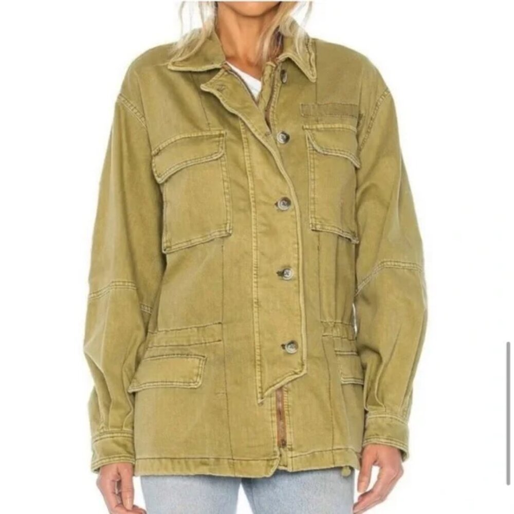 Free People - Oversized Military Jacket Army Green - Size L - Picture 3 of 5